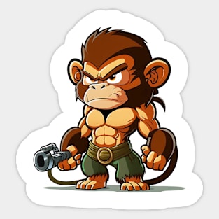 Armored Muscular Monkey Holding a Rifle Sticker